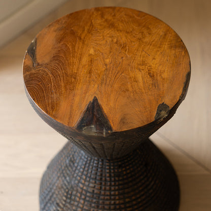 Traditional Sculptural Hourglass Coffee Table - Teak Wood Handmade Statement End Table For Living Room