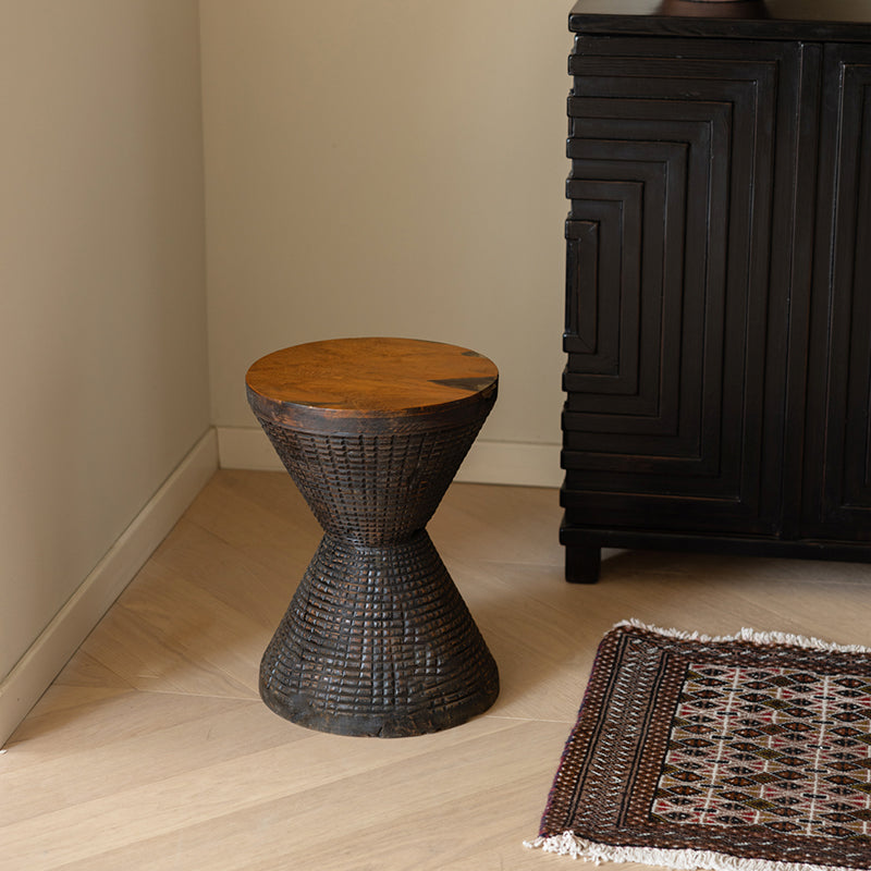 Traditional Sculptural Hourglass Coffee Table - Teak Wood Handmade Statement End Table For Living Room
