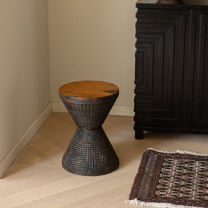 Traditional Sculptural Hourglass Coffee Table - Teak Wood Handmade Statement End Table For Living Room