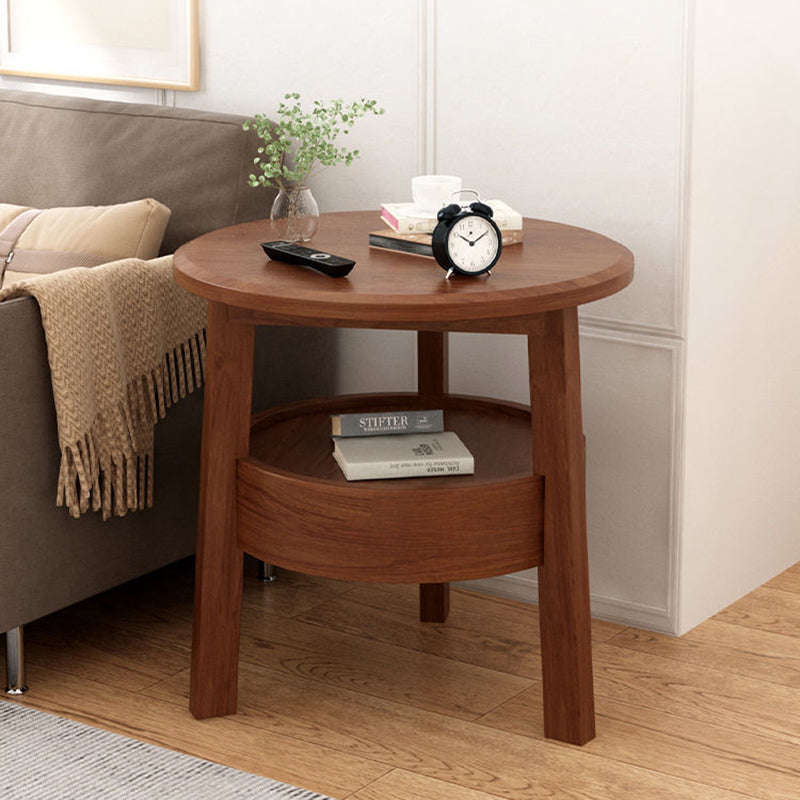 Modern Minimalist Round Rubberwood Plywood Side Table 1-Drawer For Living Room
