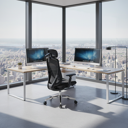 Modern Minimalist Ergonomic High-Back Office Chair - Adjustable Headrest & Lumbar Support Breathable Mesh Desk Chair For Home Office
