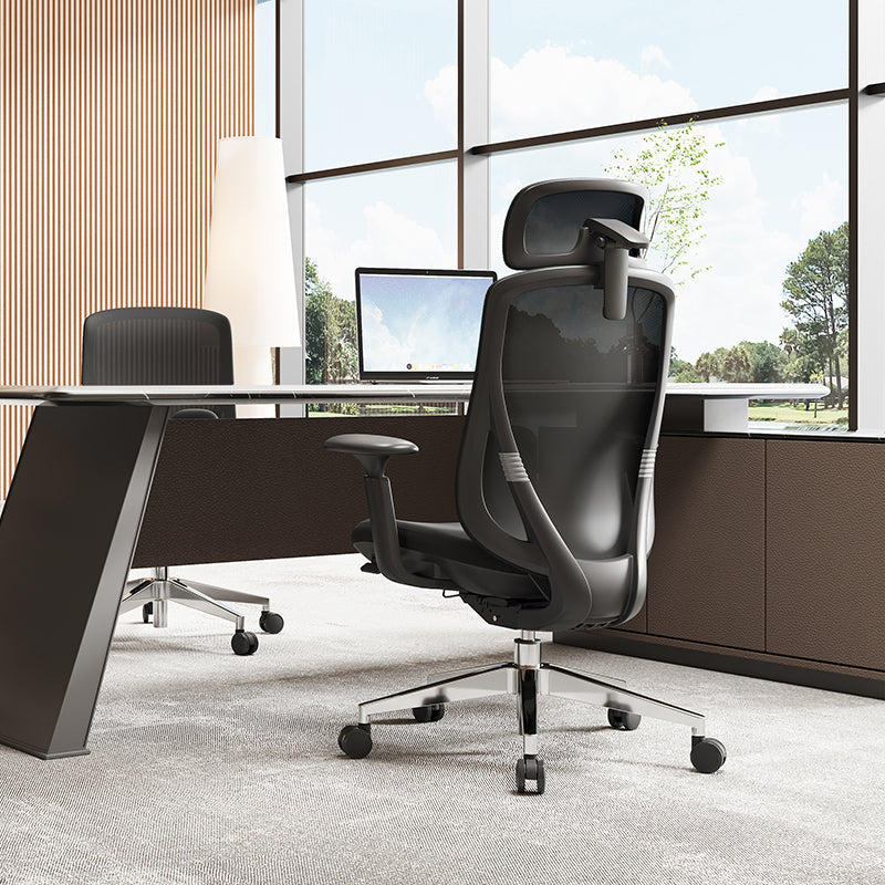 Modern Minimalist Ergonomic High-Back Office Chair - Adjustable Headrest & Lumbar Support Breathable Mesh Desk Chair For Home Office