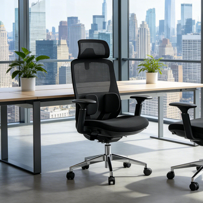 Modern Minimalist Ergonomic High-Back Office Chair - Adjustable Headrest & Lumbar Support Breathable Mesh Desk Chair For Home Office