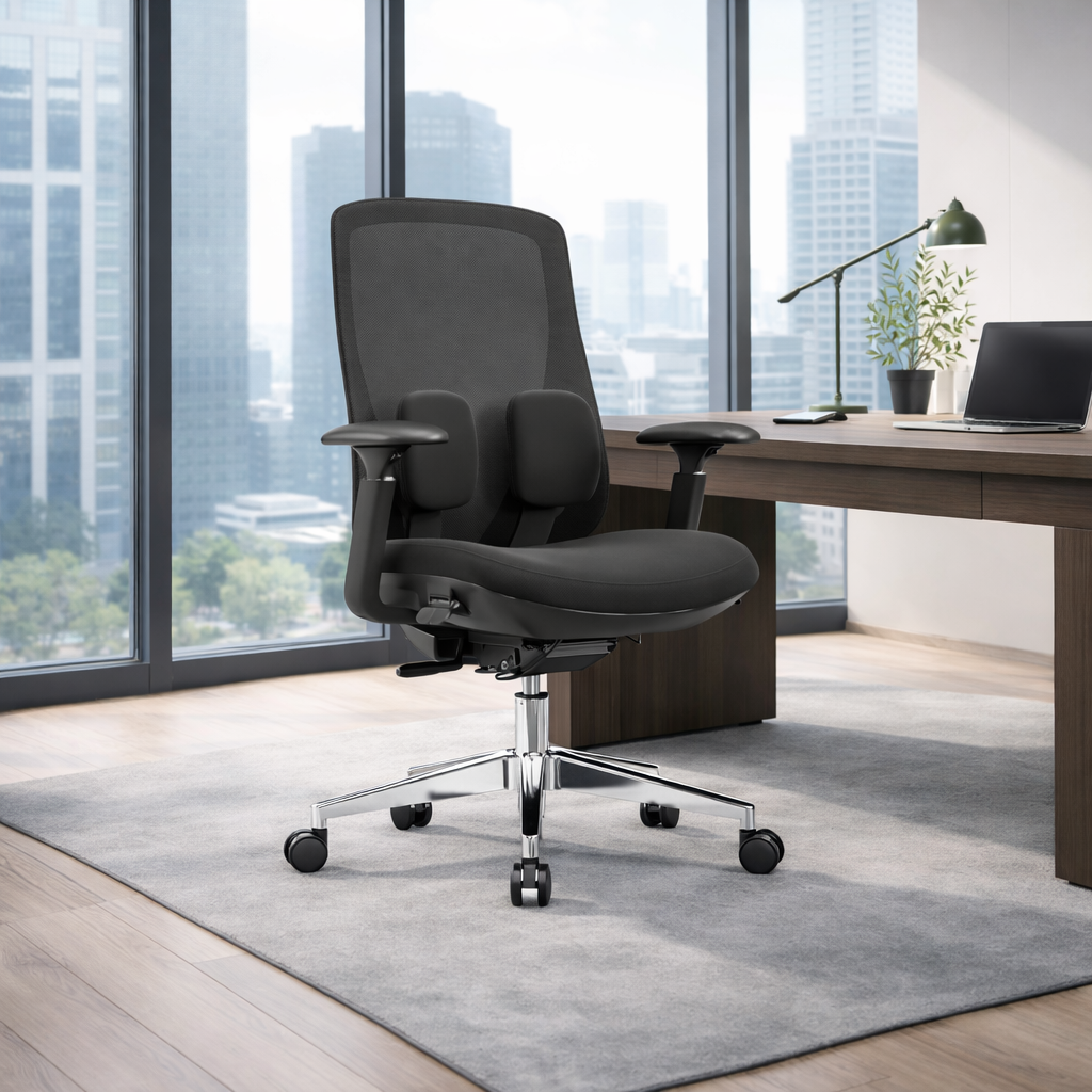 Long-Hour Comfort Ergonomic Office Chair - High-Resilience Seat Silent Casters & Aluminum Base Desk Chair For Home Office