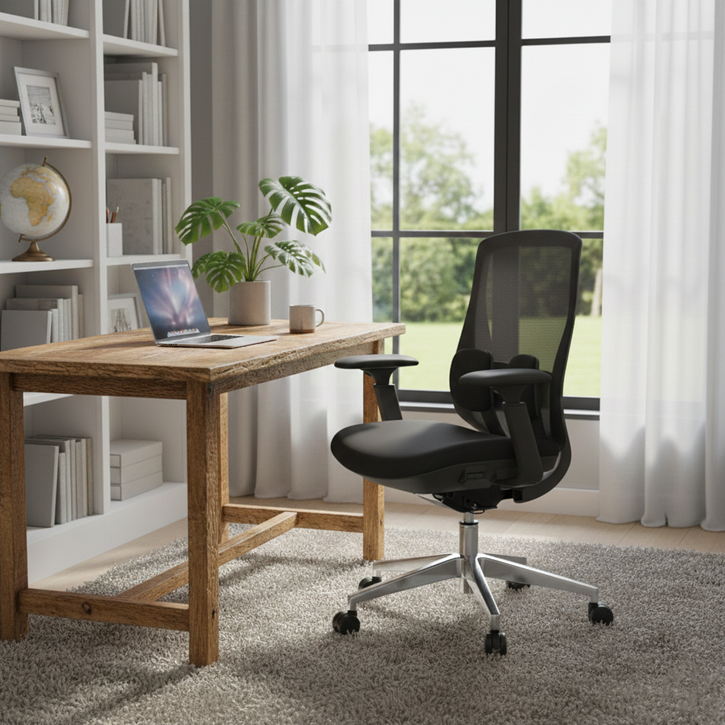 Long-Hour Comfort Ergonomic Office Chair - High-Resilience Seat Silent Casters & Aluminum Base Desk Chair For Home Office