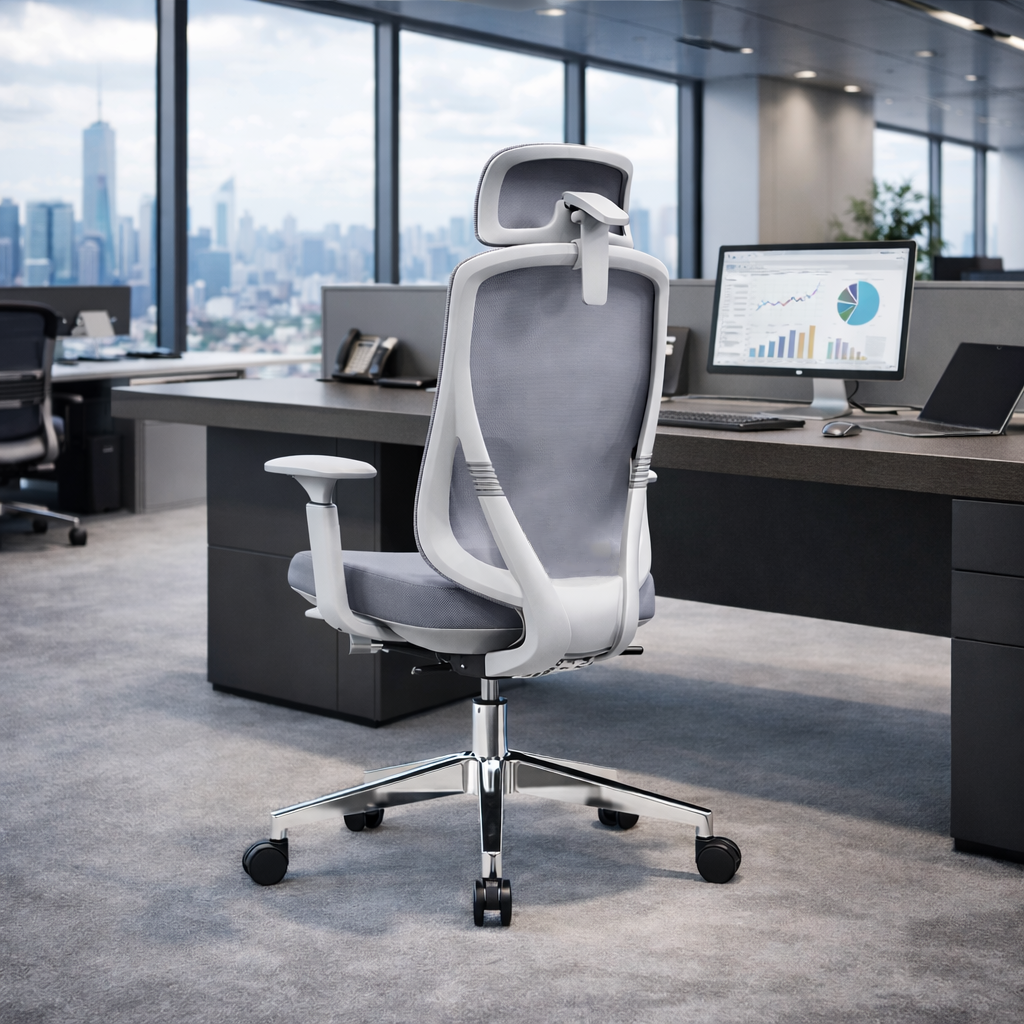 Modern Ergonomic High-Back Executive Chair - 4D Tri-Joint Headrest & Adaptive Lumbar Support Mesh Office Chair For Home Office