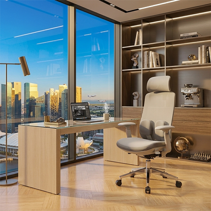Modern Ergonomic High-Back Executive Chair - 4D Tri-Joint Headrest & Adaptive Lumbar Support Mesh Office Chair For Home Office
