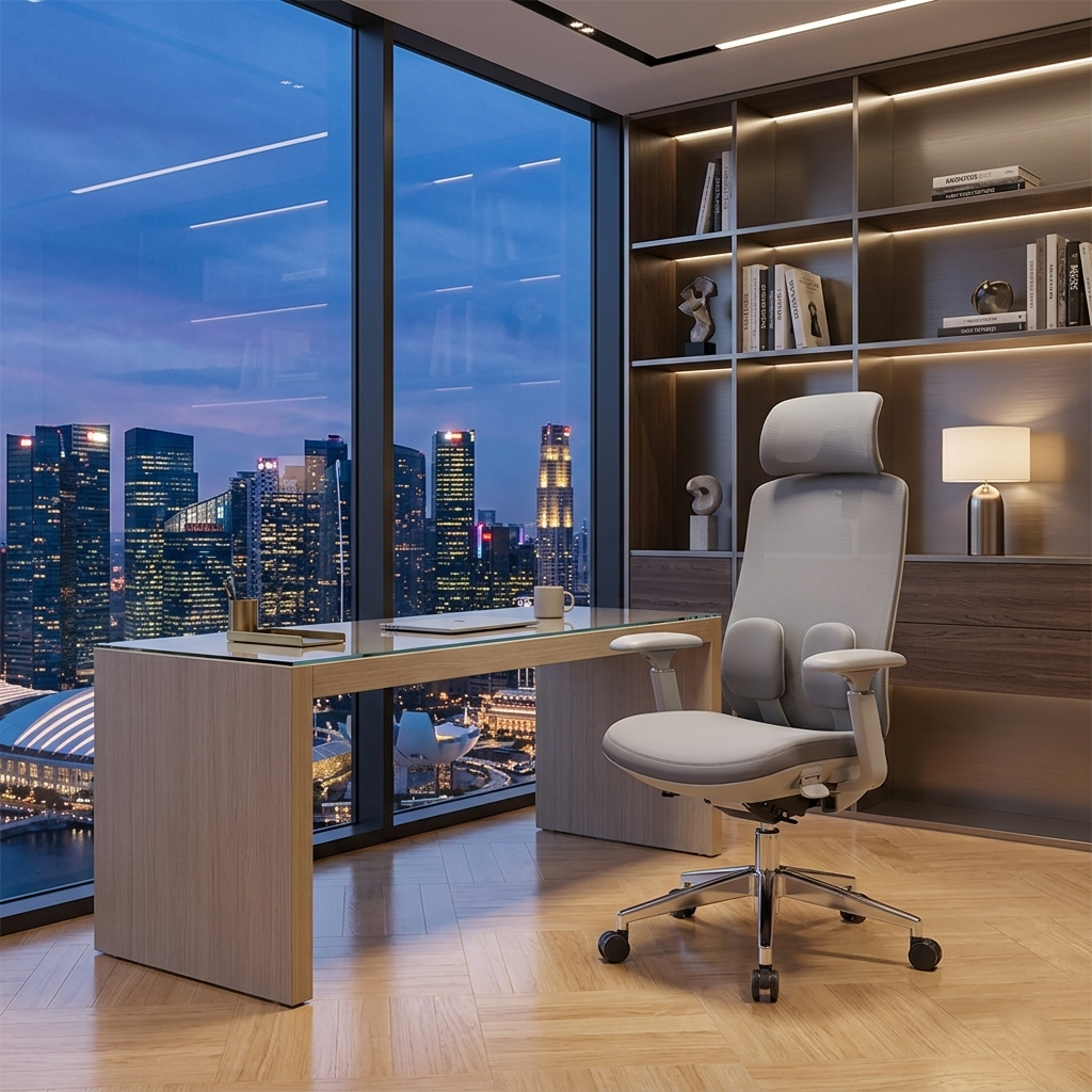 Modern Ergonomic High-Back Executive Chair - 4D Tri-Joint Headrest & Adaptive Lumbar Support Mesh Office Chair For Home Office