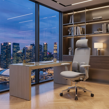 Modern Ergonomic High-Back Executive Chair - 4D Tri-Joint Headrest & Adaptive Lumbar Support Mesh Office Chair For Home Office