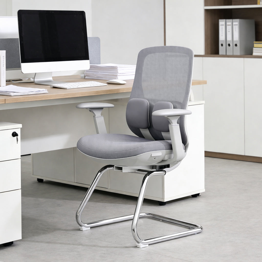 Modern Minimalist Sled Base Office Chair - Adaptive Lumbar Support & 4D Adjustable Armrest Mesh Conference Desk Chair For Home Office