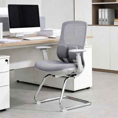 Modern Minimalist Sled Base Office Chair - Adaptive Lumbar Support & 4D Adjustable Armrest Mesh Conference Desk Chair For Home Office