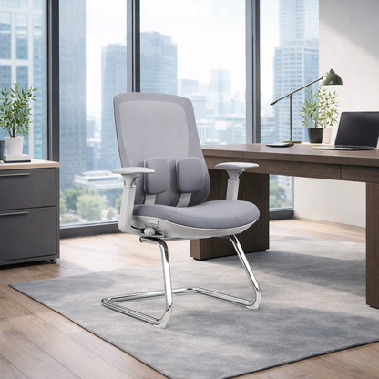 Modern Minimalist Sled Base Office Chair - Adaptive Lumbar Support & 4D Adjustable Armrest Mesh Conference Desk Chair For Home Office