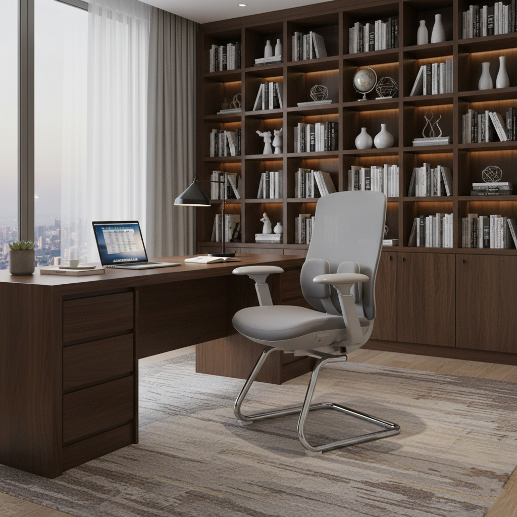 Modern Minimalist Sled Base Office Chair - Adaptive Lumbar Support & 4D Adjustable Armrest Mesh Conference Desk Chair For Home Office