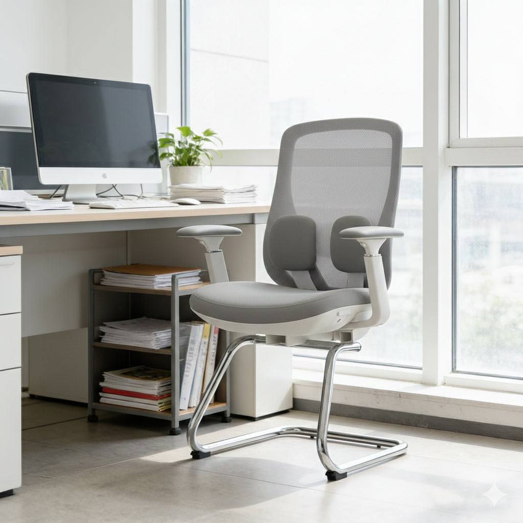 Modern Minimalist Sled Base Office Chair - Adaptive Lumbar Support & 4D Adjustable Armrest Mesh Conference Desk Chair For Home Office