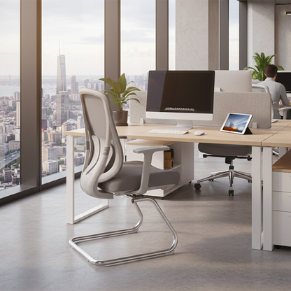 Modern Minimalist Mesh Bow Office Chair - Ergonomic Lumbar Support High-Resilience Sponge Cushion Desk Chair For Home Office