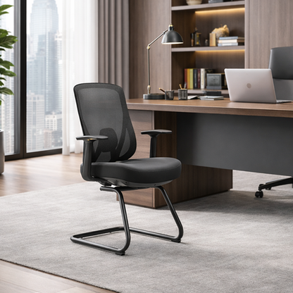 Sleek Minimalist Bow Reception Chair - Breathable Mesh Pressure-Relief Cushion High-Resilience Sponge Desk Chair For Home Office