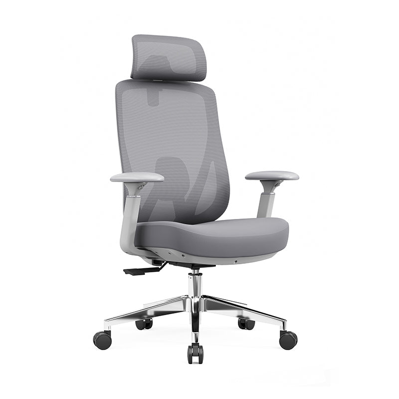 Modern Minimalist Grey High-Back Mesh Executive Chair - 4D Adjustable Headrest & Tilt Ergonomic Office Chair For Home Office
