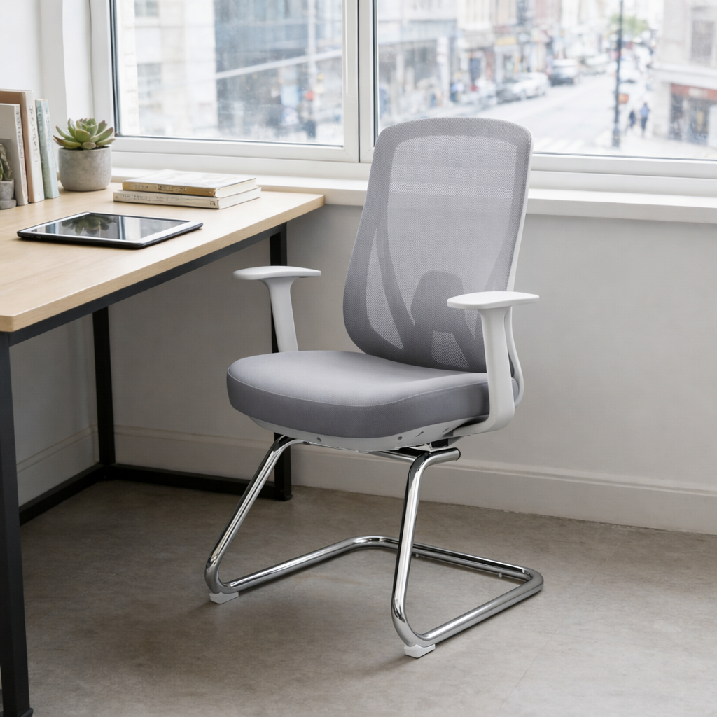 Modern Minimalist Mesh Bow Reception Chair - Tear-Resistant Mesh & Lumbar Support Business Use Desk Chair For Home Office