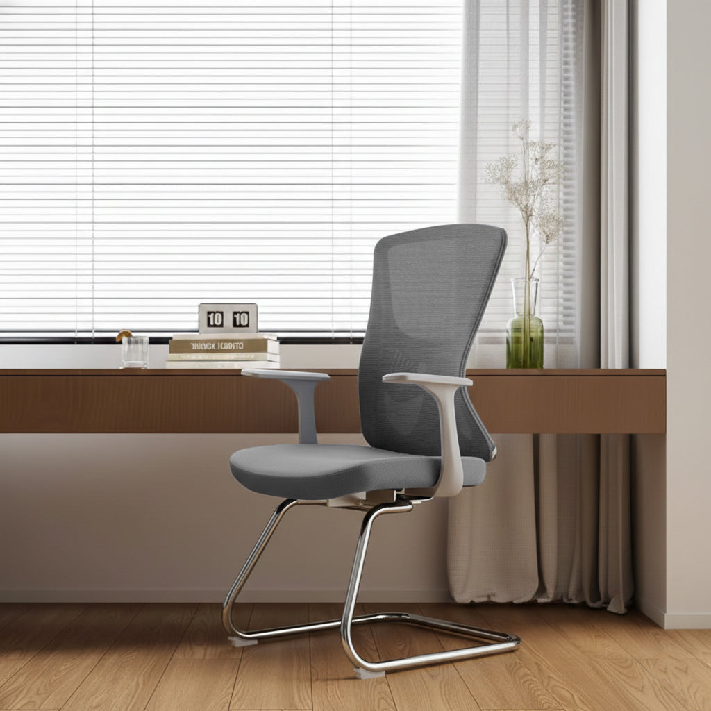 Modern Minimalist Mesh Cantilever Reception Chair - Breathable Mesh Ergonomic Electroplated Steel Frame Office Chair For Home Office