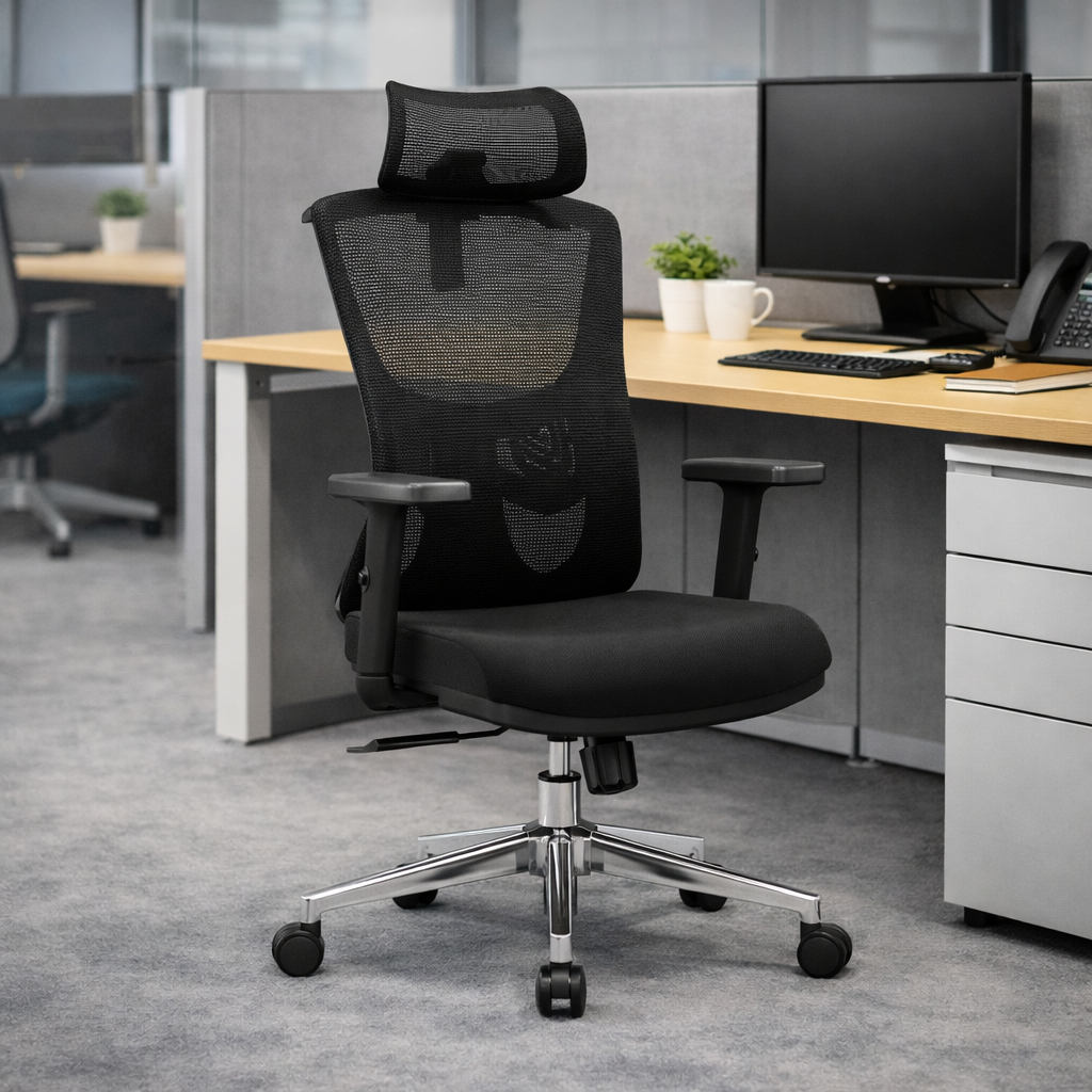 Modern Minimalist High-Back Mesh Executive Chair - High-Load Electroplated Base & Silent Casters Ergonomic Office Chair For Home Office