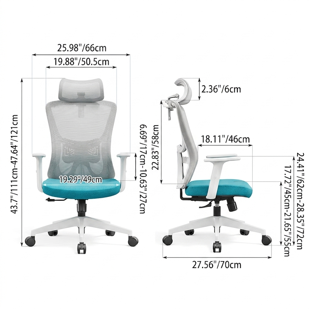 Sleek Minimalist Mesh High-Back Manager Chair - 2D Adjustable TPU Armrests Ergonomic Office Chair For Home Office