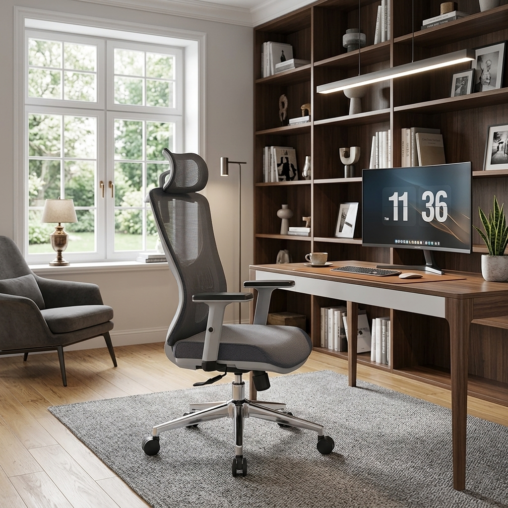 Modern Stylish High-Back Manager Office Chair - Soft Fixed Lumbar Support Electroplated Base Ergonomic Executive Chair For Home Office