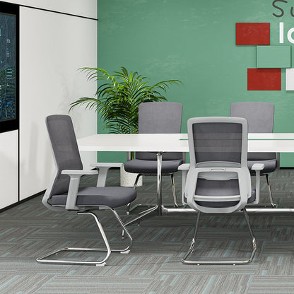 Modern Gray Ergonomic Mesh Visitor Chair With Lumbar Support - Heavy-Duty Cantilever Desk Chair With Electroplated Steel Frame For Home Office