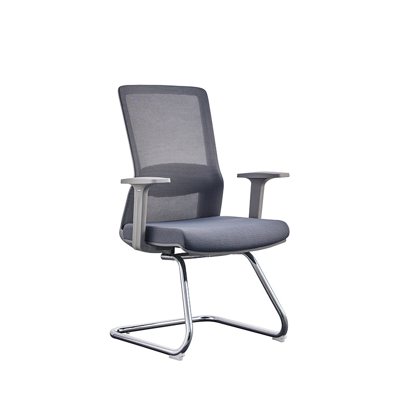 Modern Gray Ergonomic Mesh Visitor Chair With Lumbar Support - Heavy-Duty Cantilever Desk Chair With Electroplated Steel Frame For Home Office