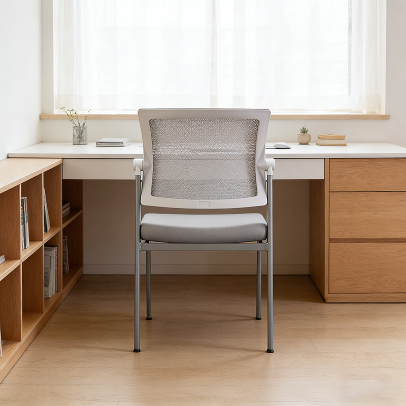Modern Ergonomic White & Gray Mesh Office Chair - Professional Meeting & Guest Seating With Heavy-Duty Steel Base Desk Chair For Home Office