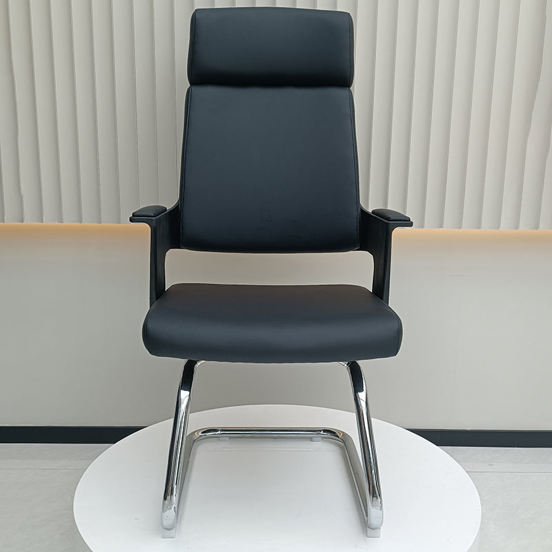 Modern Executive High-Back Black PU Leather Top Grain Leather Desk Chair - Cantilever Office Chair With 180° Swivel & Auto-Return Function For Home Office