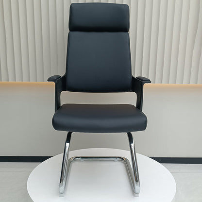 Modern Executive High-Back Black PU Leather Top Grain Leather Desk Chair - Cantilever Office Chair With 180° Swivel & Auto-Return Function For Home Office