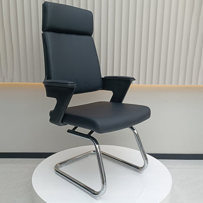 Modern Executive High-Back Black PU Leather Top Grain Leather Desk Chair - Cantilever Office Chair With 180° Swivel & Auto-Return Function For Home Office