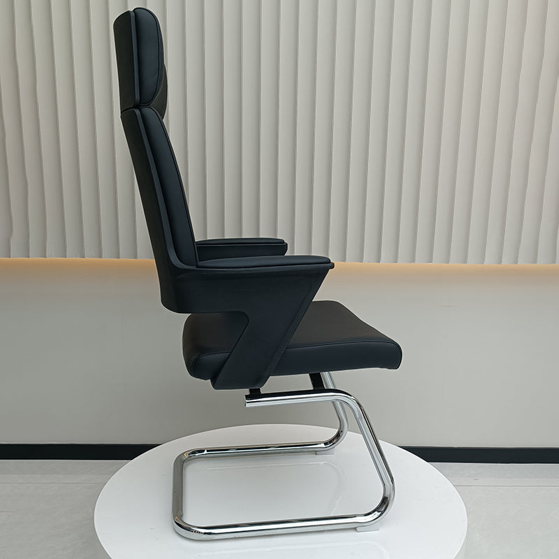 Modern Executive High-Back Black PU Leather Top Grain Leather Desk Chair - Cantilever Office Chair With 180° Swivel & Auto-Return Function For Home Office