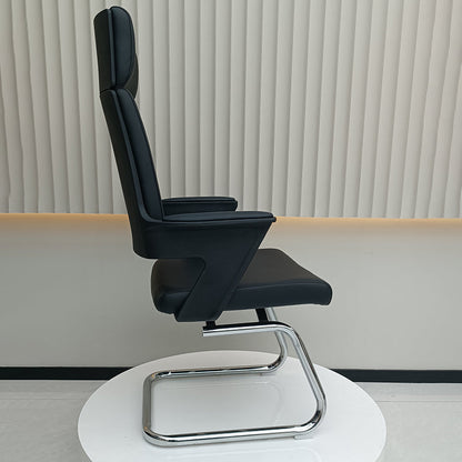 Modern Executive High-Back Black PU Leather Top Grain Leather Desk Chair - Cantilever Office Chair With 180° Swivel & Auto-Return Function For Home Office