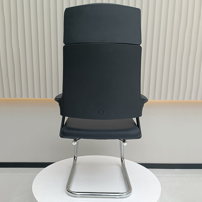 Modern Executive High-Back Black PU Leather Top Grain Leather Desk Chair - Cantilever Office Chair With 180° Swivel & Auto-Return Function For Home Office