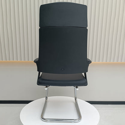 Modern Executive High-Back Black PU Leather Top Grain Leather Desk Chair - Cantilever Office Chair With 180° Swivel & Auto-Return Function For Home Office