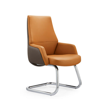 Modern Executive Two-Tone PU Leather Desk Chair - Warm Brown Cantilever Office Chair With Ergonomic Headrest & Chrome Base For Home Office