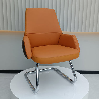 Modern Executive Two-Tone PU Leather Desk Chair - Warm Brown Cantilever Office Chair With Ergonomic Headrest & Chrome Base For Home Office