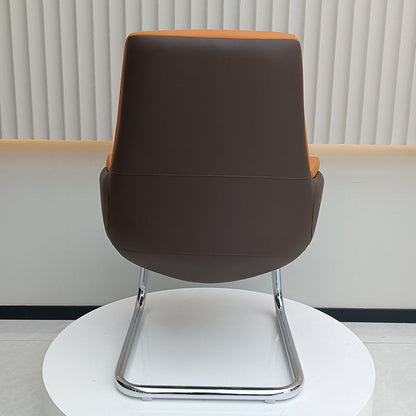 Modern Executive Two-Tone PU Leather Desk Chair - Warm Brown Cantilever Office Chair With Ergonomic Headrest & Chrome Base For Home Office