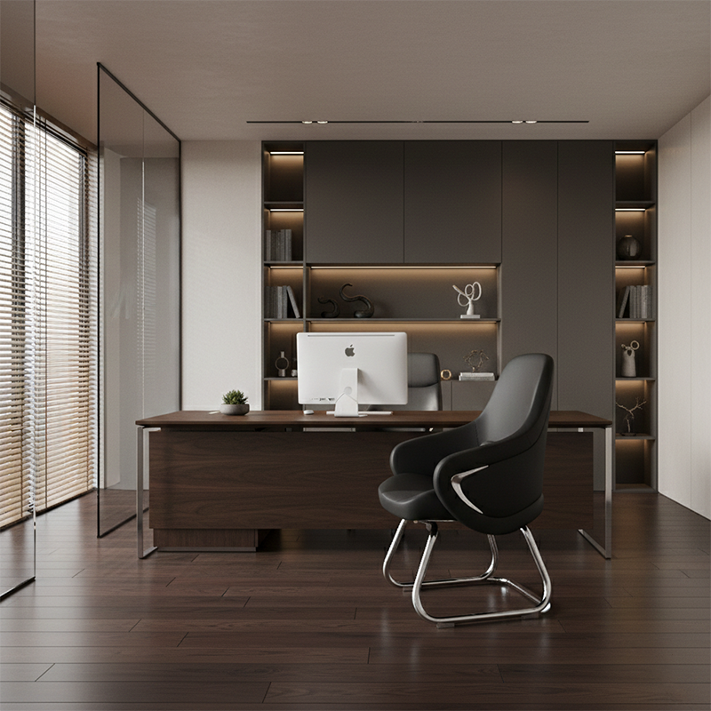 Modern Luxury Executive Conference Office Chair With Silicone Faux Leather - Polished Chrome Frame Desk Chair For Home Office