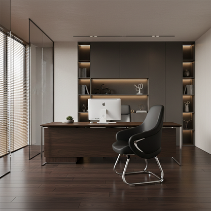 Modern Luxury Executive Conference Office Chair With Silicone Faux Leather - Polished Chrome Frame Desk Chair For Home Office