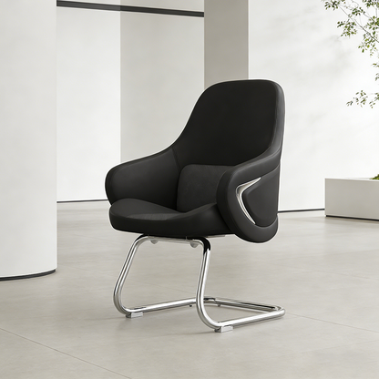Modern Luxury Executive Conference Office Chair With Silicone Faux Leather - Polished Chrome Frame Desk Chair For Home Office