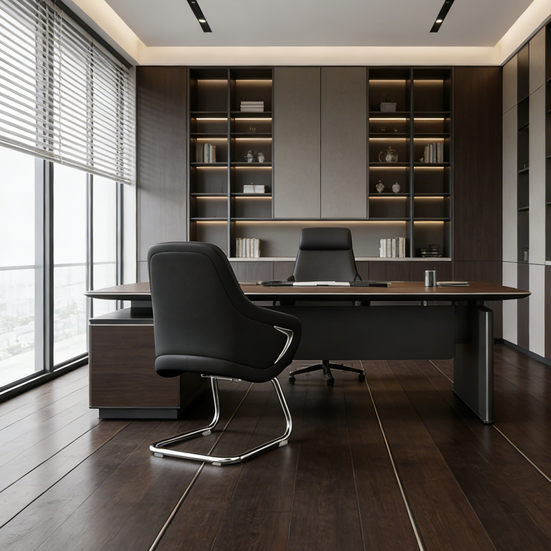 Modern Luxury Executive Conference Office Chair With Silicone Faux Leather - Polished Chrome Frame Desk Chair For Home Office