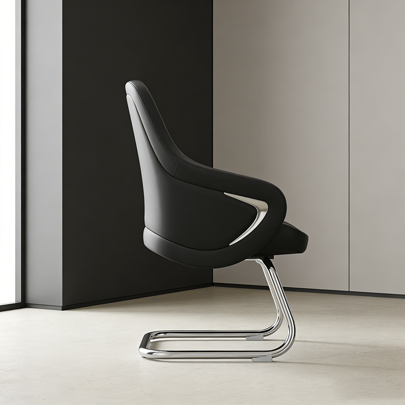 Modern Luxury Executive Conference Office Chair With Silicone Faux Leather - Polished Chrome Frame Desk Chair For Home Office