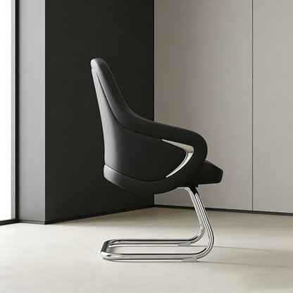 Modern Luxury Executive Conference Office Chair With Silicone Faux Leather - Polished Chrome Frame Desk Chair For Home Office