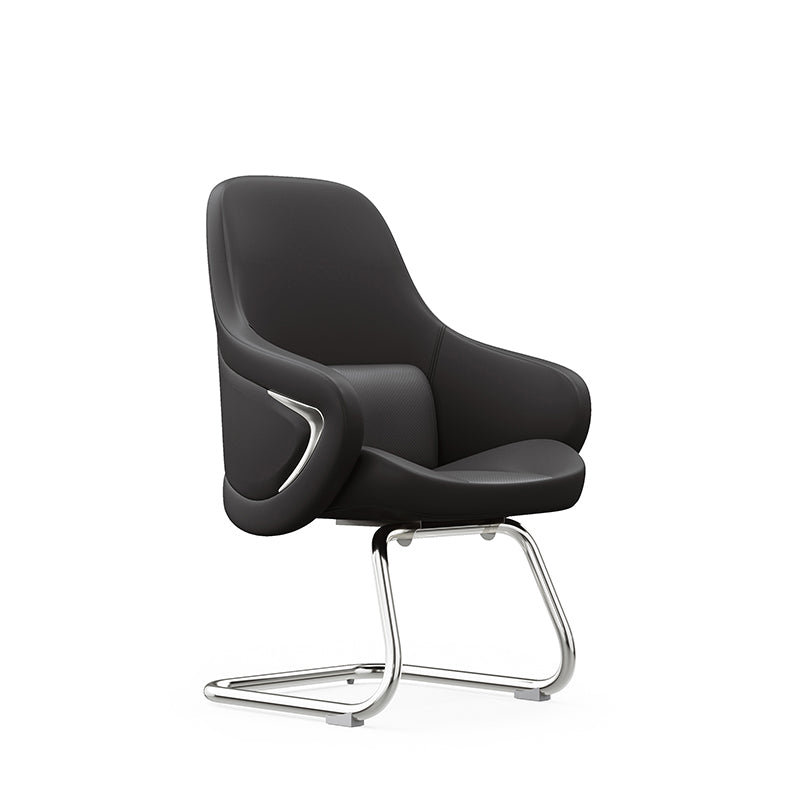 Modern Luxury Executive Conference Office Chair With Silicone Faux Leather - Polished Chrome Frame Desk Chair For Home Office
