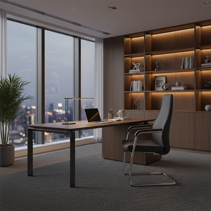 Modern Luxury Executive PU Leather Office Chair With Chrome Sled Base - Ergonomic Support Desk Chair For Home Office