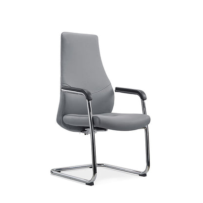 Modern Luxury Executive PU Leather Office Chair With Chrome Sled Base - Ergonomic Support Desk Chair For Home Office