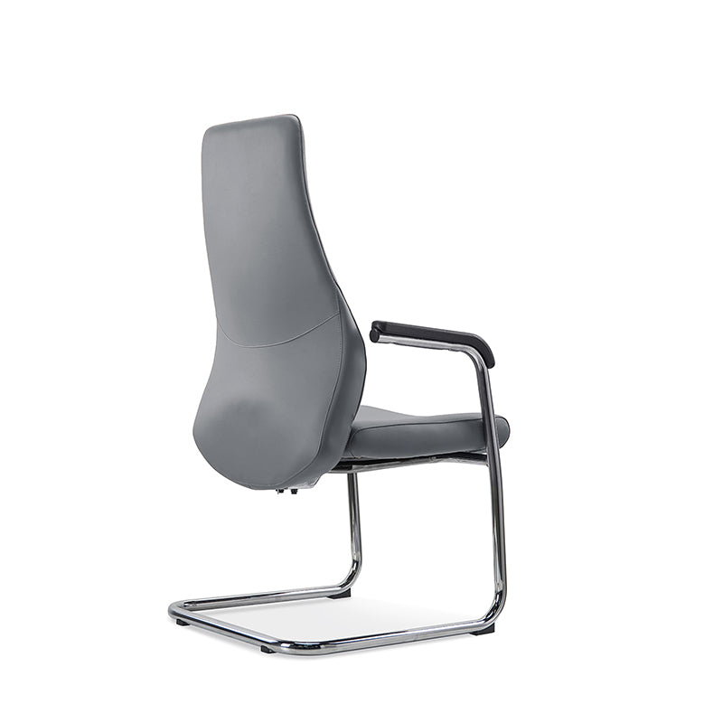 Modern Luxury Executive PU Leather Office Chair With Chrome Sled Base - Ergonomic Support Desk Chair For Home Office