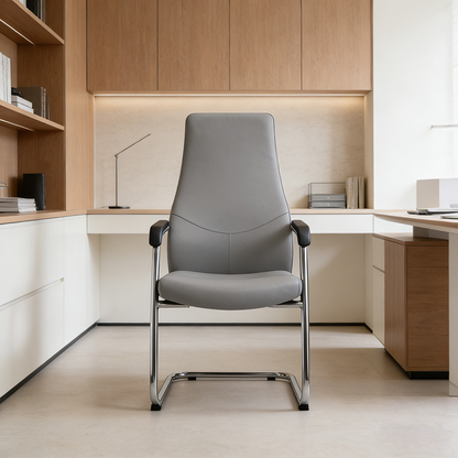 Modern Luxury Executive PU Leather Office Chair With Chrome Sled Base - Ergonomic Support Desk Chair For Home Office